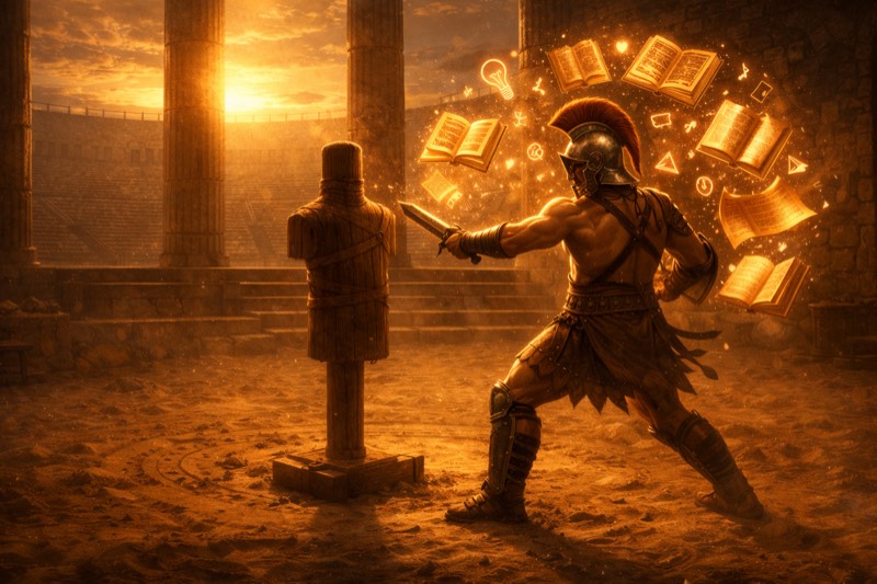 Training Mode - Gladiator practicing with knowledge